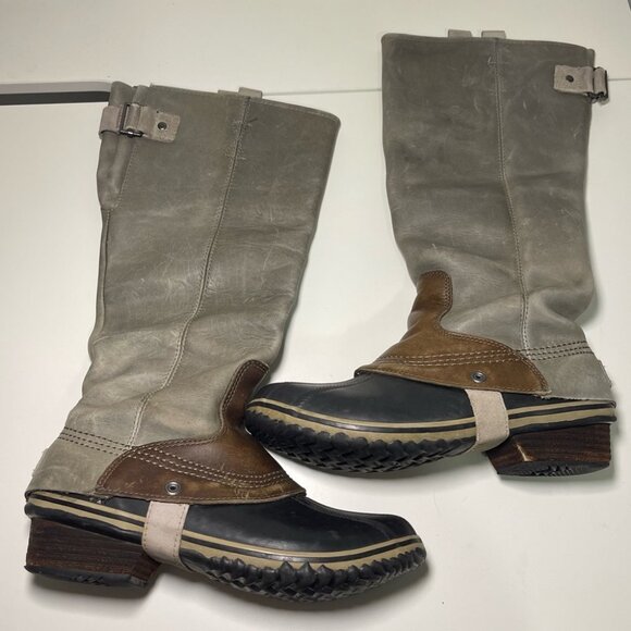 Sorel Women Slimpack Riding equstrian Boots Grey Brown Leather Waterproof in 8.5 - Picture 6 of 11